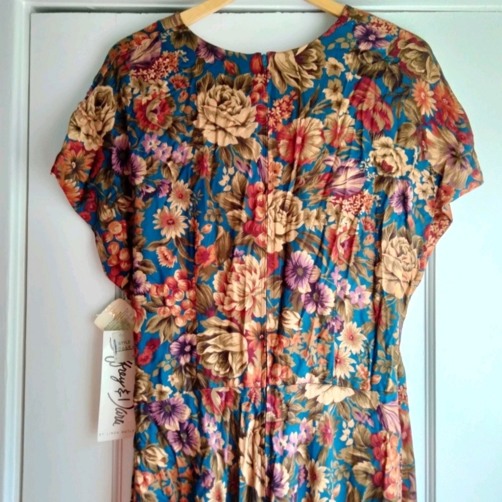 VTG Jeffrey & Dara By Linda Hutley NWT Floral Dress Size 15/16 Retro Deadstock - Picture 6 of 16